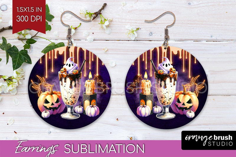 Neon Halloween Round Earrings, Cocktail Earrings Sublimation Sublimation OrangeBrushStudio 