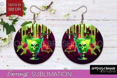 Neon Halloween Round Earrings, Cocktail Earrings Sublimation Sublimation OrangeBrushStudio 