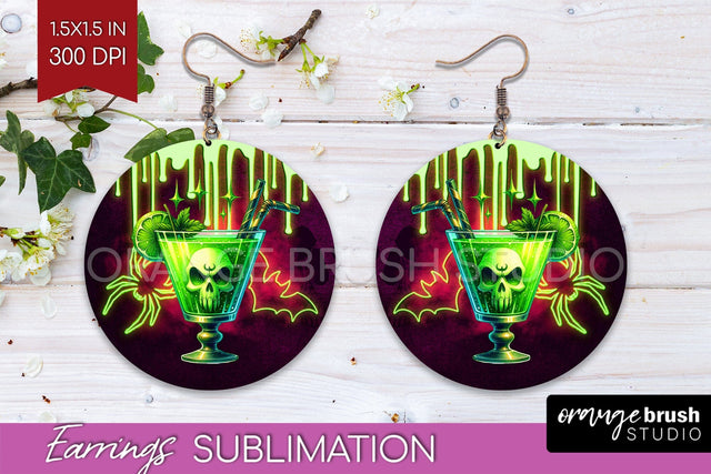 Neon Halloween Round Earrings, Cocktail Earrings Sublimation Sublimation OrangeBrushStudio 
