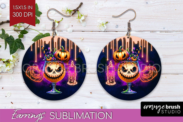 Neon Halloween Round Earrings, Cocktail Earrings Sublimation Sublimation OrangeBrushStudio 
