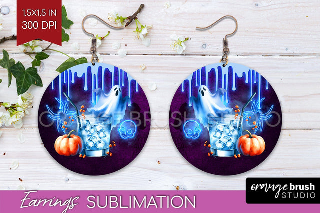 Neon Halloween Round Earrings, Cocktail Earrings Sublimation Sublimation OrangeBrushStudio 