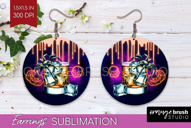 Neon Halloween Round Earrings, Cocktail Earrings Sublimation Sublimation OrangeBrushStudio 