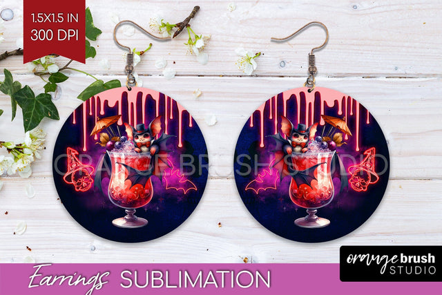 Neon Halloween Round Earrings, Cocktail Earrings Sublimation Sublimation OrangeBrushStudio 