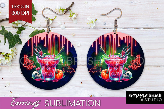 Neon Halloween Round Earrings, Cocktail Earrings Sublimation Sublimation OrangeBrushStudio 