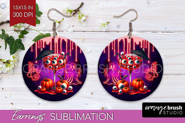 Neon Halloween Round Earrings, Cocktail Earrings Sublimation Sublimation OrangeBrushStudio 