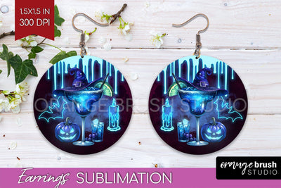 Neon Halloween Round Earrings, Cocktail Earrings Sublimation Sublimation OrangeBrushStudio 