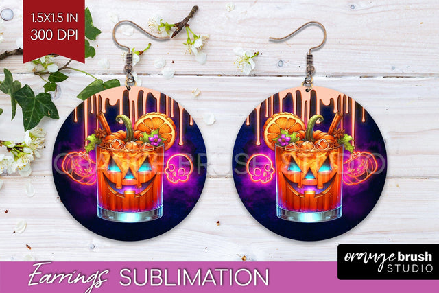 Neon Halloween Round Earrings, Cocktail Earrings Sublimation Sublimation OrangeBrushStudio 
