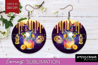 Neon Halloween Round Earrings, Cocktail Earrings Sublimation Sublimation OrangeBrushStudio 