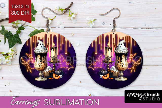 Neon Halloween Round Earrings, Cocktail Earrings Sublimation Sublimation OrangeBrushStudio 