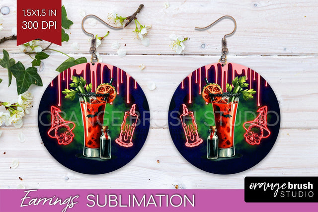 Neon Halloween Round Earrings, Cocktail Earrings Sublimation Sublimation OrangeBrushStudio 