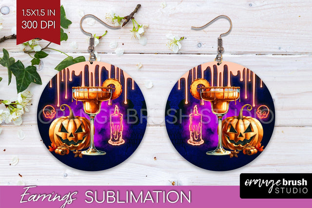 Neon Halloween Round Earrings, Cocktail Earrings Sublimation Sublimation OrangeBrushStudio 