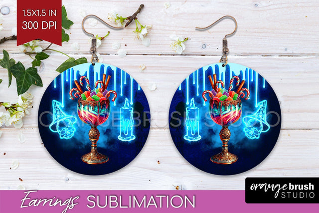 Neon Halloween Round Earrings, Cocktail Earrings Sublimation Sublimation OrangeBrushStudio 