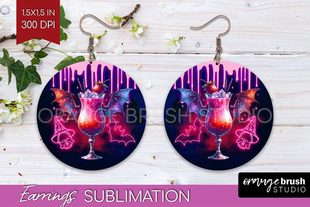 Neon Halloween Round Earrings, Cocktail Earrings Sublimation Sublimation OrangeBrushStudio 