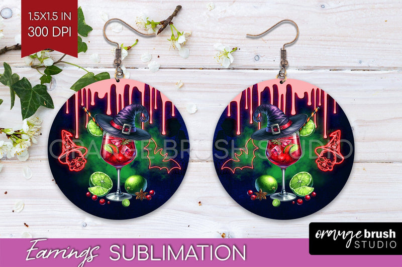 Neon Halloween Round Earrings, Cocktail Earrings Sublimation Sublimation OrangeBrushStudio 