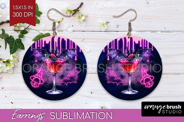 Neon Halloween Round Earrings, Cocktail Earrings Sublimation Sublimation OrangeBrushStudio 