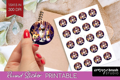 Neon Halloween Round Sticker - Cocktail Printable Stickers Sublimation OrangeBrushStudio 