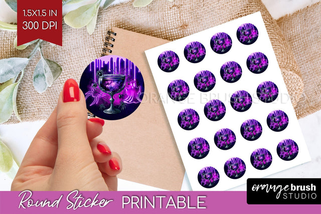 Neon Halloween Round Sticker - Cocktail Printable Stickers Sublimation OrangeBrushStudio 