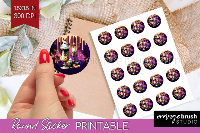 Neon Halloween Round Sticker - Cocktail Printable Stickers Sublimation OrangeBrushStudio 