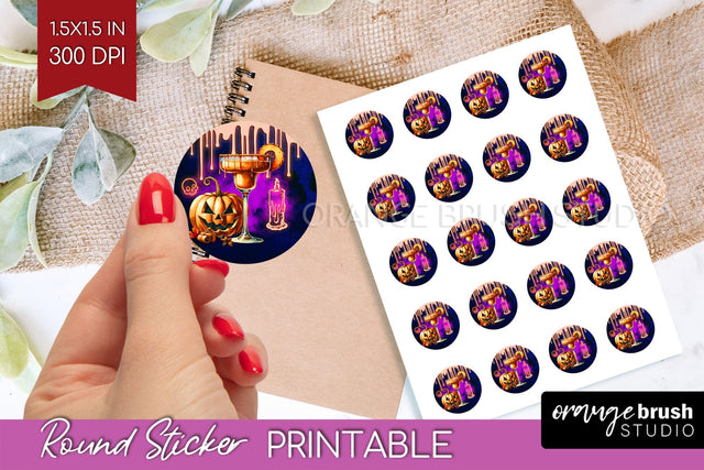 Neon Halloween Round Sticker - Cocktail Printable Stickers Sublimation OrangeBrushStudio 