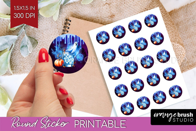Neon Halloween Round Sticker - Cocktail Printable Stickers Sublimation OrangeBrushStudio 