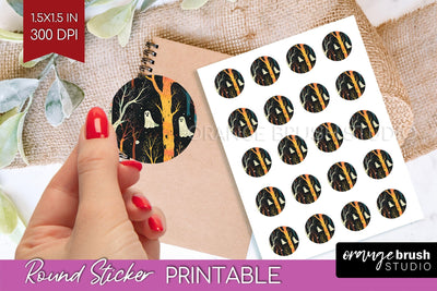 Neon Halloween Round Sticker - Halloween Printable Sticker Sublimation OrangeBrushStudio 