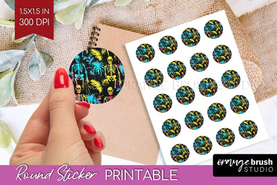 Neon Halloween Round Sticker - Halloween Printable Sticker Sublimation OrangeBrushStudio 