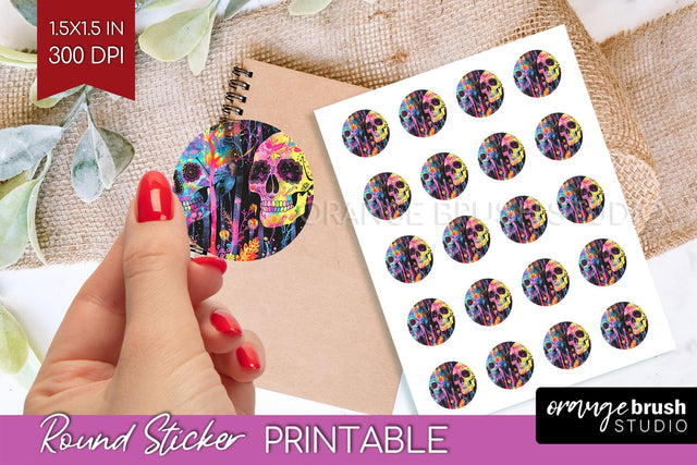 Neon Halloween Round Sticker - Halloween Printable Sticker Sublimation OrangeBrushStudio 