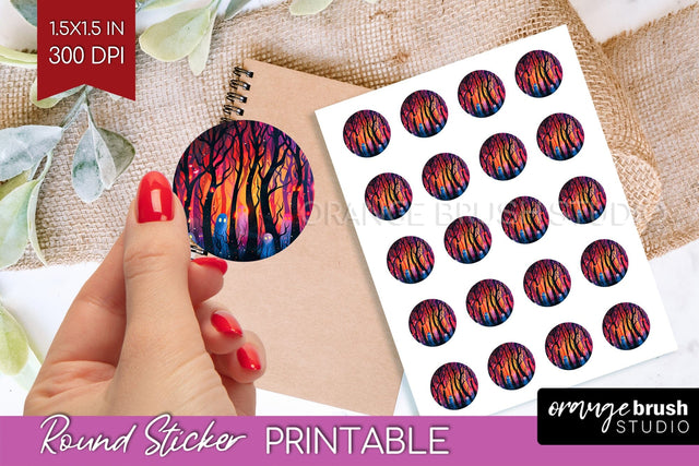 Neon Halloween Round Sticker - Halloween Printable Sticker Sublimation OrangeBrushStudio 