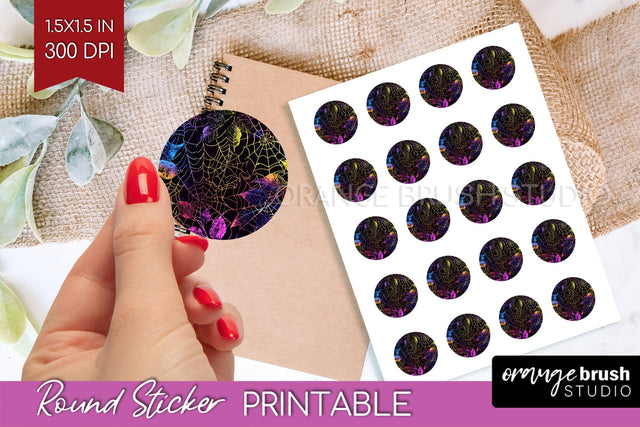 Neon Halloween Round Sticker - Halloween Printable Sticker Sublimation OrangeBrushStudio 