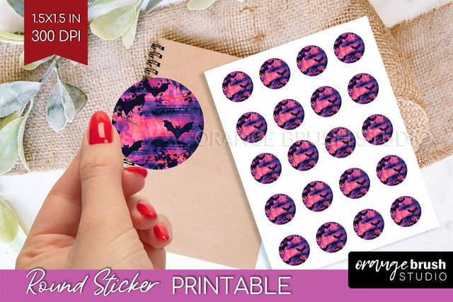 Neon Halloween Round Sticker - Halloween Printable Sticker Sublimation OrangeBrushStudio 