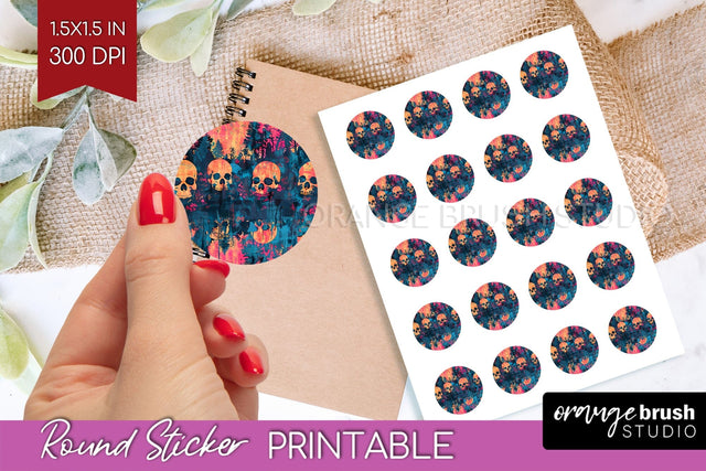 Neon Halloween Round Sticker - Halloween Printable Sticker Sublimation OrangeBrushStudio 