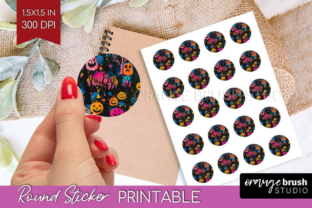 Neon Halloween Round Sticker - Halloween Printable Sticker Sublimation OrangeBrushStudio 