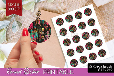 Neon Halloween Round Sticker - Halloween Printable Sticker Sublimation OrangeBrushStudio 