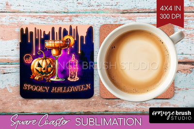 Neon Halloween Square Coaster - Cocktail Coaster Sublimation Sublimation OrangeBrushStudio 
