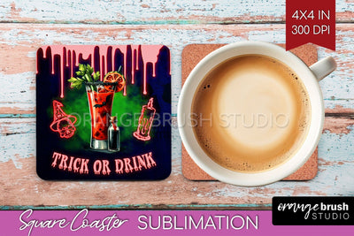 Neon Halloween Square Coaster - Cocktail Coaster Sublimation Sublimation OrangeBrushStudio 