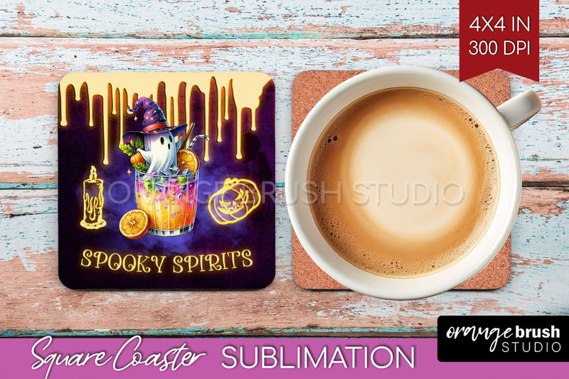 Neon Halloween Square Coaster - Cocktail Coaster Sublimation Sublimation OrangeBrushStudio 