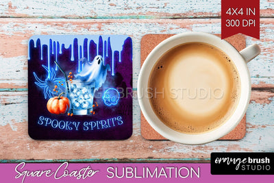 Neon Halloween Square Coaster - Cocktail Coaster Sublimation Sublimation OrangeBrushStudio 