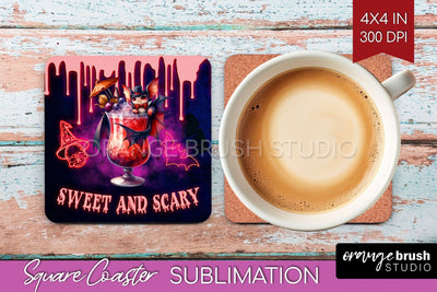 Neon Halloween Square Coaster - Cocktail Coaster Sublimation Sublimation OrangeBrushStudio 