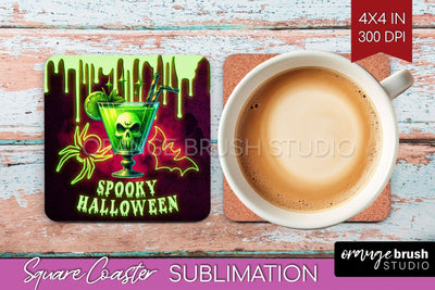 Neon Halloween Square Coaster - Cocktail Coaster Sublimation Sublimation OrangeBrushStudio 