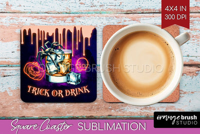 Neon Halloween Square Coaster - Cocktail Coaster Sublimation Sublimation OrangeBrushStudio 