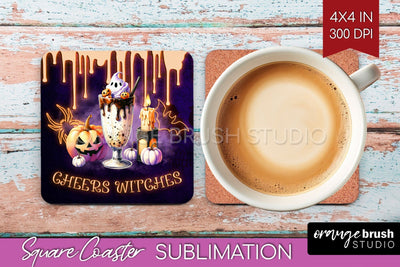 Neon Halloween Square Coaster - Cocktail Coaster Sublimation Sublimation OrangeBrushStudio 