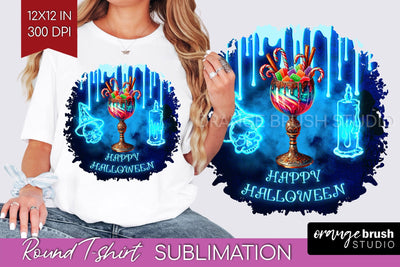 Neon Halloween T Shirt Background - Cocktail Round PNG Sublimation OrangeBrushStudio 
