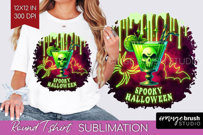 Neon Halloween T Shirt Background - Cocktail Round PNG Sublimation OrangeBrushStudio 