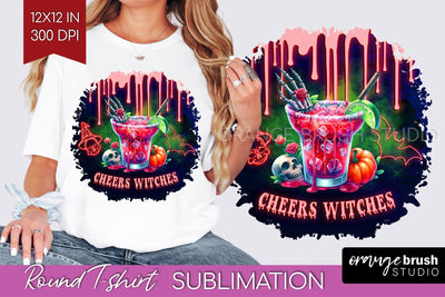 Neon Halloween T Shirt Background - Cocktail Round PNG Sublimation OrangeBrushStudio 