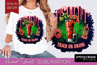 Neon Halloween T Shirt Background - Cocktail Round PNG Sublimation OrangeBrushStudio 