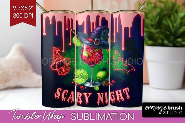 Neon Halloween Tumbler Wrap, Cocktail Tumbler Sublimation Sublimation OrangeBrushStudio 