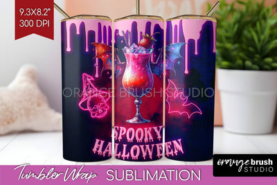 Neon Halloween Tumbler Wrap, Cocktail Tumbler Sublimation Sublimation OrangeBrushStudio 