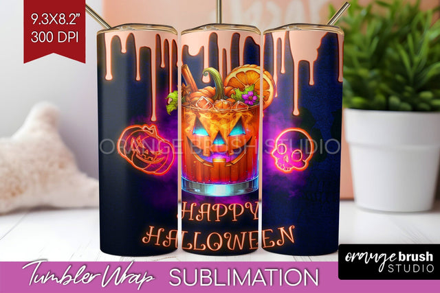 Neon Halloween Tumbler Wrap, Cocktail Tumbler Sublimation Sublimation OrangeBrushStudio 