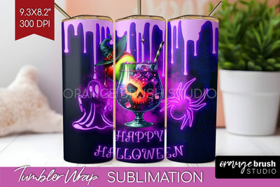 Neon Halloween Tumbler Wrap, Cocktail Tumbler Sublimation Sublimation OrangeBrushStudio 