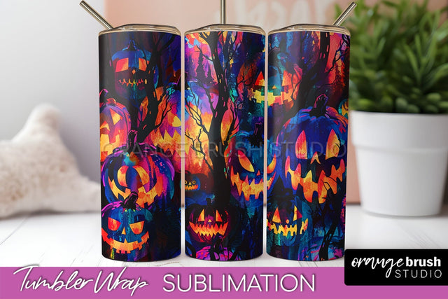 Neon Halloween Tumbler Wrap - Spooky Tumbler Sublimation Sublimation OrangeBrushStudio 
